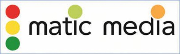 Company name matic media in lower caps, surrounded by five spots in different colours (red, green, yellow, orange)
